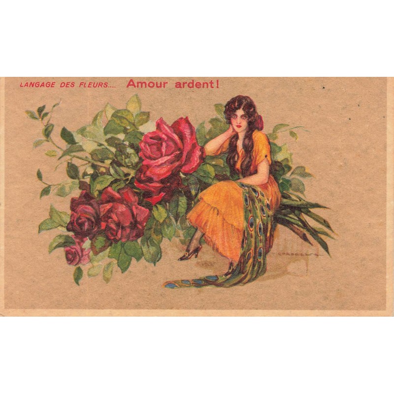 n°28652 - Illustrateur T. Corbella - Langage des Fleurs ... Amour Ardent