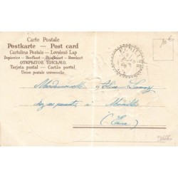 n°28666 - Carte Gaufrée - Joyeuses Pâques - Ange près d'une charette remplie d'oeufs, tirée par des lièvres