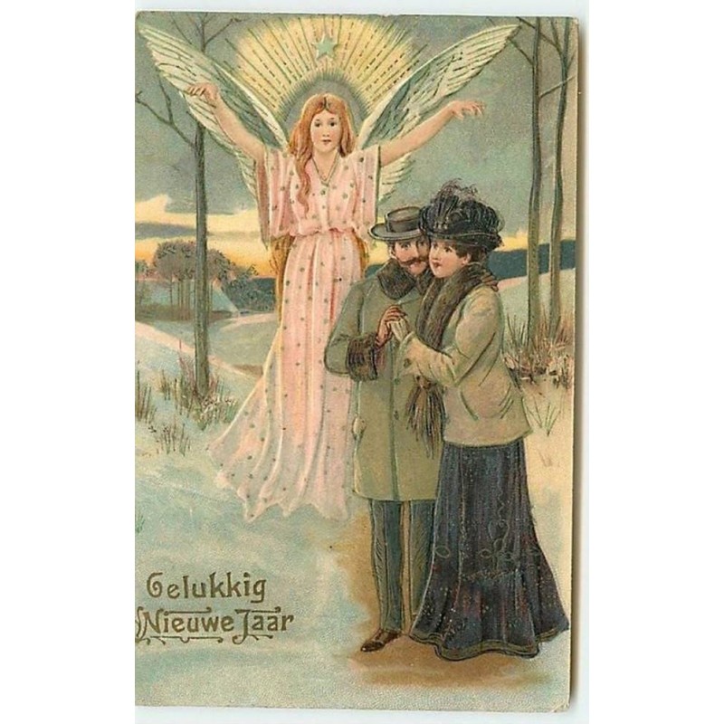 n°10343 - Carte Fantaisie Gaufrée - Gelukkig Nieuw Jaar - Ange Gardien et couple