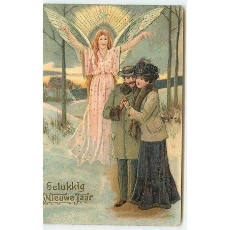 n°10343 - Carte Fantaisie Gaufrée - Gelukkig Nieuw Jaar - Ange Gardien et couple