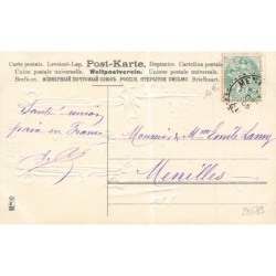 n°28679 - Carte Gaufrée - MSIB 13560 - Bonne Année - Anges assis parmi des violettes au-dessus d'un éphéméride