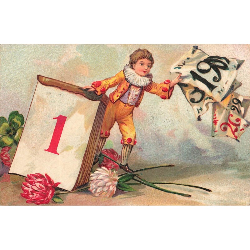 n°28684 - Carte Gaufrée - Nouvel An - Garçon effeuillant un éphéméride