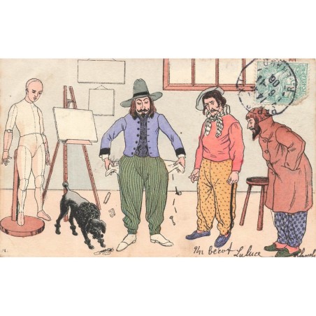 n°28686 - Illustrateur - Peintre vidant ses poches dans son atelier