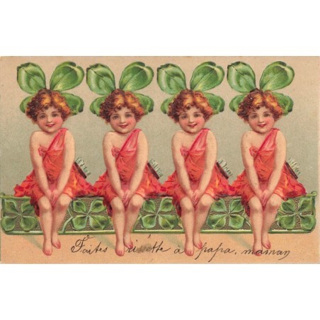 n°28696 - Carte Gaufrée - Clapsaddle - Enfants assis sous des trèfles