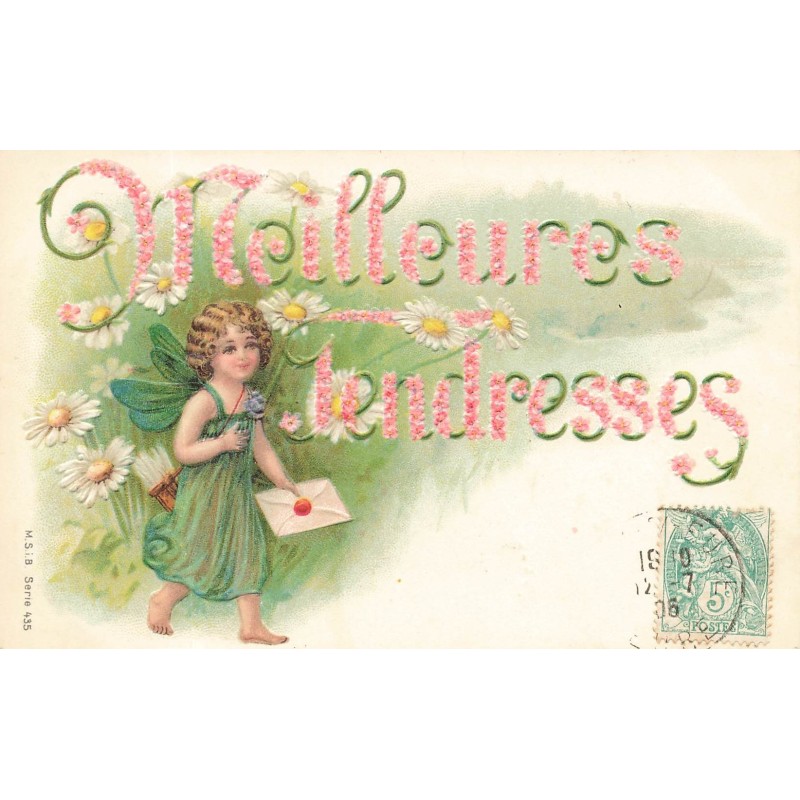 n°28698 - Carte Gaufrée - MSIB 435 - Meilleures Tendresses - Elfe, fée apportant une lettre