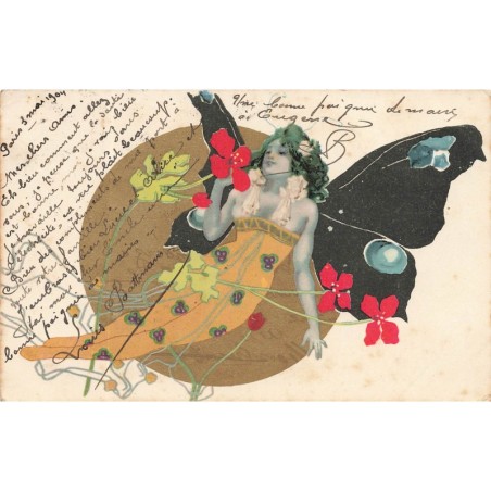 n°28701 - Art Nouveau - Style Kirchner - Jeune femme avec ailes de papillons