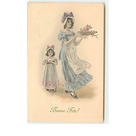 n°13480 - MM Vienne n°194 - Bonne Fête -Jeune femme portant un cochon dans un panier et une fillette