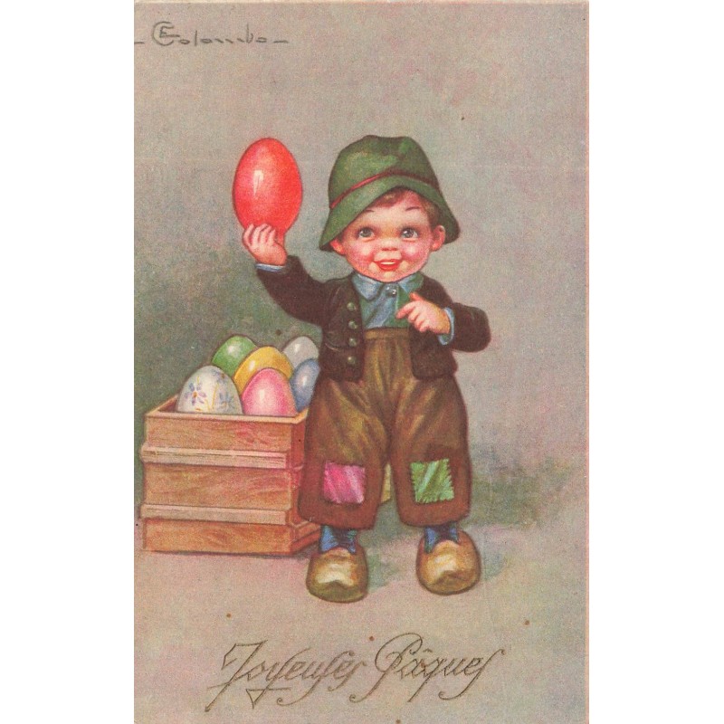 n°28703 - Illustrateur E. Colombo - Joyeuses Pâques -Jeune garçon montrant un oeuf