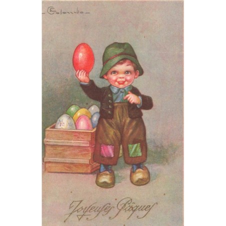 n°28703 - Illustrateur E. Colombo - Joyeuses Pâques -Jeune garçon montrant un oeuf