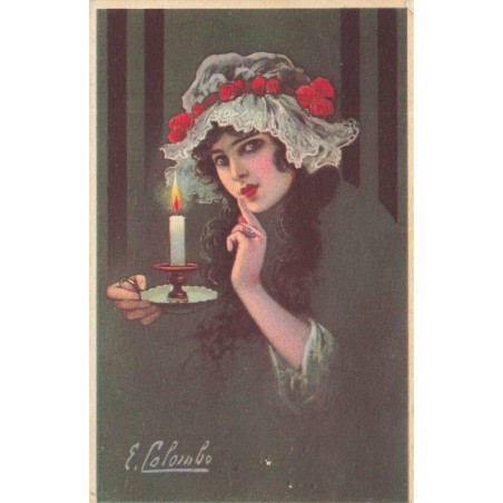 n°28705 - Illustrateur E. Colombo - Jeune femme s'éclairant d'une bougie