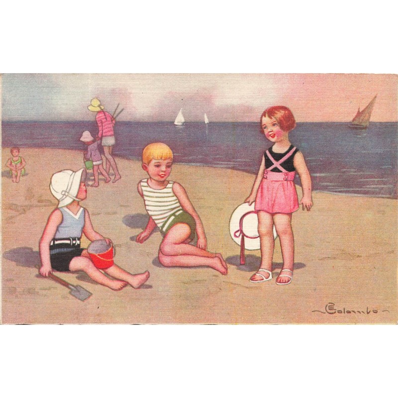 n°28707 - Illustrateur E. Colombo - Enfants sur une plage