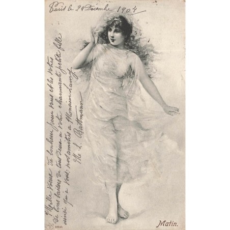 n°28712 - Nu Dessin - Matin - Dessin d'une femme nue portant un simple voile