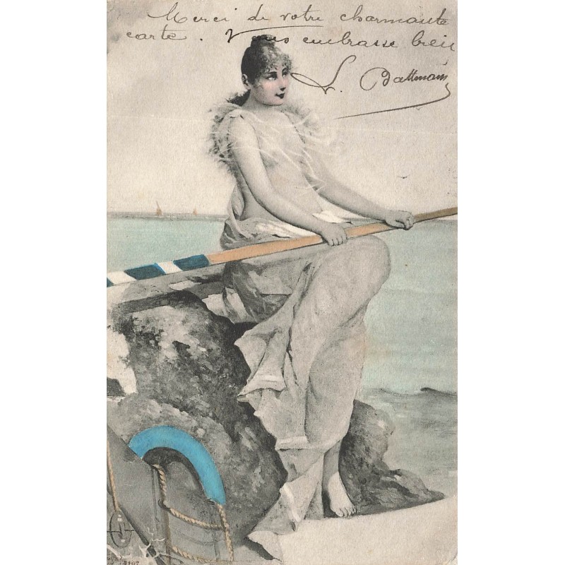 n°28713 - Nu Dessin - Dessin d'une femme nue assisse sur un rocher au bord de l'eau