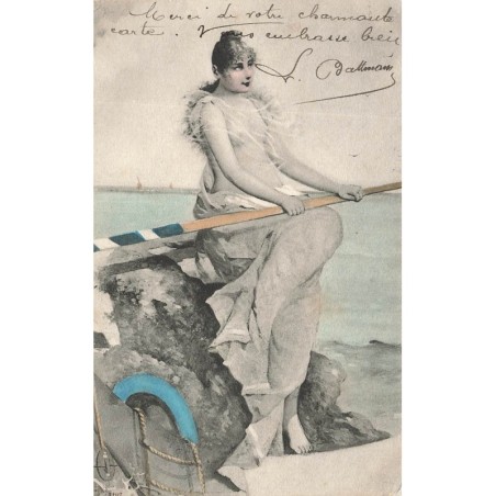 n°28713 - Nu Dessin - Dessin d'une femme nue assisse sur un rocher au bord de l'eau