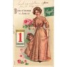 n°28716 - Carte Gaufrée - Bonne et Heureuse Année - Jeune femme et une fillette près d'un éphéméride