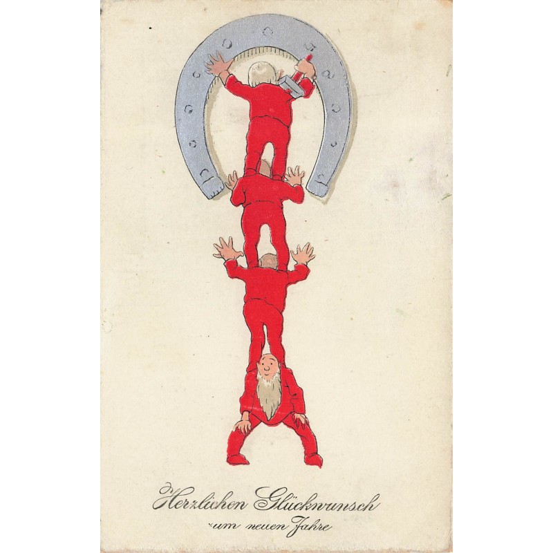 n°28721 - Nouvel An - Herzlichen Glückwünsch zum nuen Jahre - Lutins accrochant un Fer à Cheval