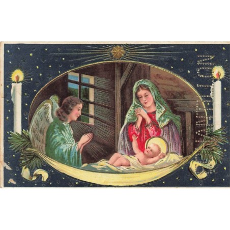 n°28722 - Carte Gaufrée Echantillon - Noël - Scène de la Nativité