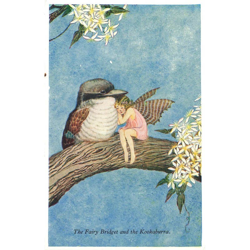 n°28727 - Elves and Fairies- The Fairy Bridget and the Kookaburra - Petite fée blottit près d'un oiseau