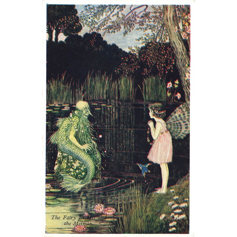 n°28728 - Elves and Fairies - The Fairy Bridget and the Merman - Petite fée parlant à un monstre des eaux