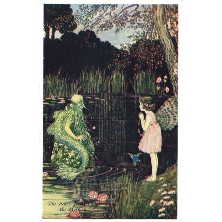 n°28728 - Elves and Fairies - The Fairy Bridget and the Merman - Petite fée parlant à un monstre des eaux