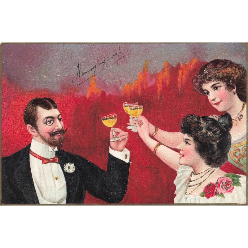 n°28742 - Fantaisie avec paillettes - Homme et Femmes trinquant