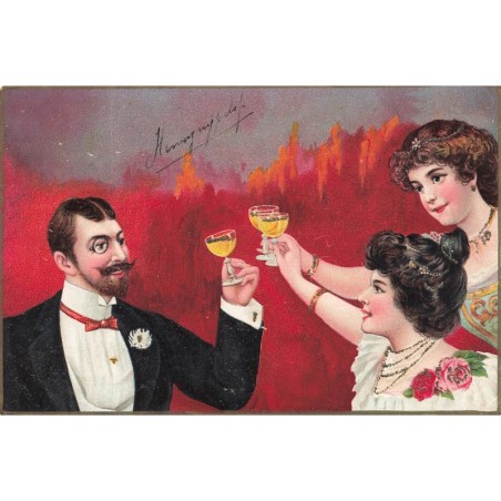 n°28742 - Fantaisie avec paillettes - Homme et Femmes trinquant