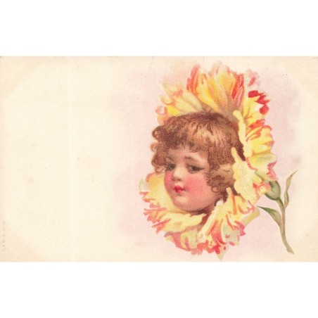 n°28744 - Fantaisie - Portrait d'une fillette au milieu d'un oeillet - surréalisme