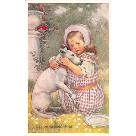 n°28746 - Fantaisie - Ein verwundeter Held - Fillette câlinant un chien