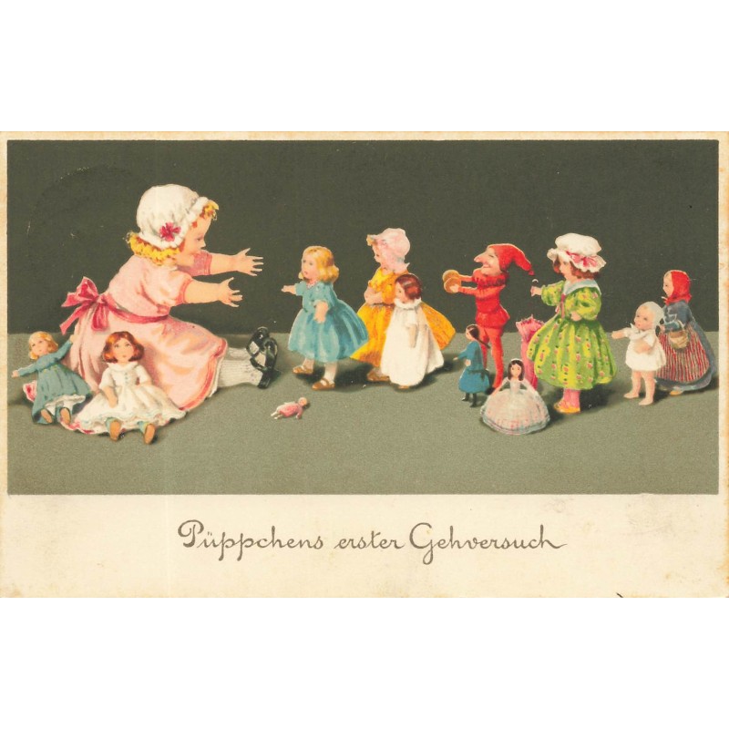 n°28747 - Fantaisie - Püppchens erster Gehversuch - Fillette câlinant ses poupées