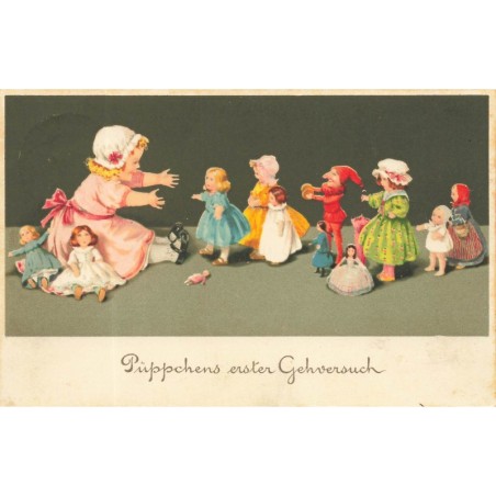 n°28747 - Fantaisie - Püppchens erster Gehversuch - Fillette câlinant ses poupées