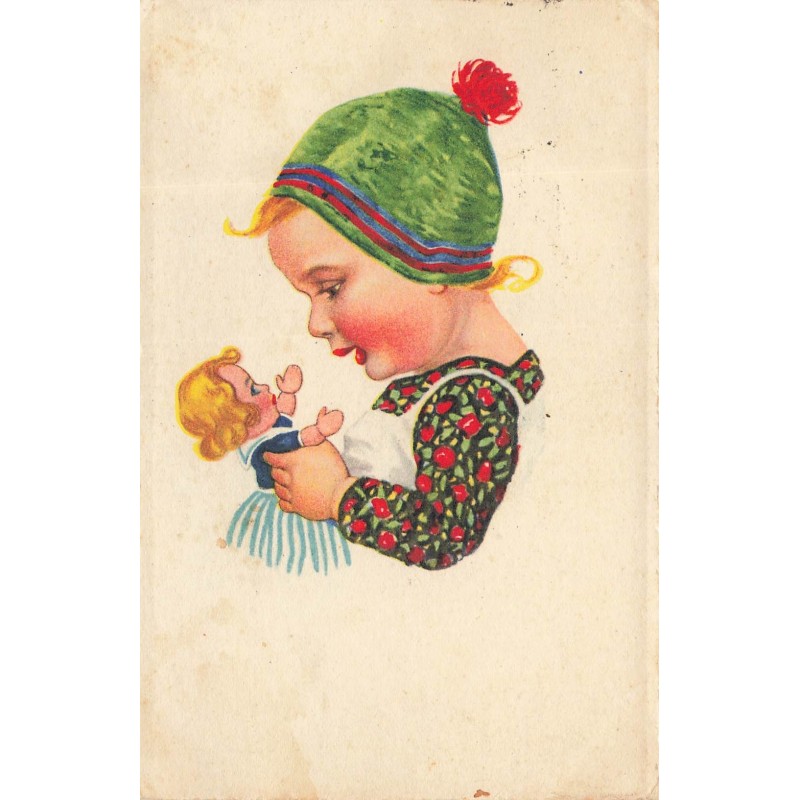 n°28748 - Fantaisie - Fillette parlant à sa poupée