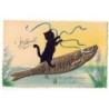 n°28752 - 1er Avril - Chat noir en feutrine, debout sur le dos d'un poisson