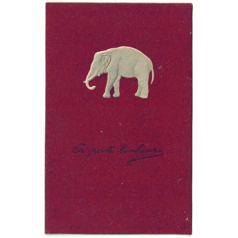 n°28753 - Fantaisie - Je Porte Bonheur - Un éléphant en relief - Carte en feutrine