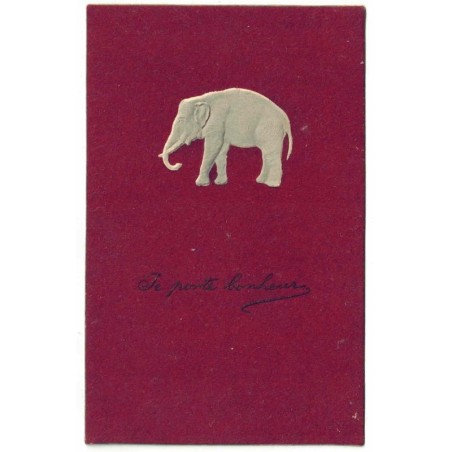 n°28753 - Fantaisie - Je Porte Bonheur - Un éléphant en relief - Carte en feutrine