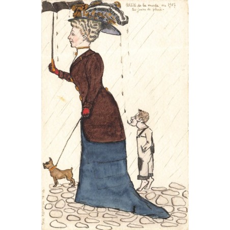 n°28765 - Mode - Carte Peinte à la Main - Utilité de lamode en 1907 les jours de pluie - M. de Milleville