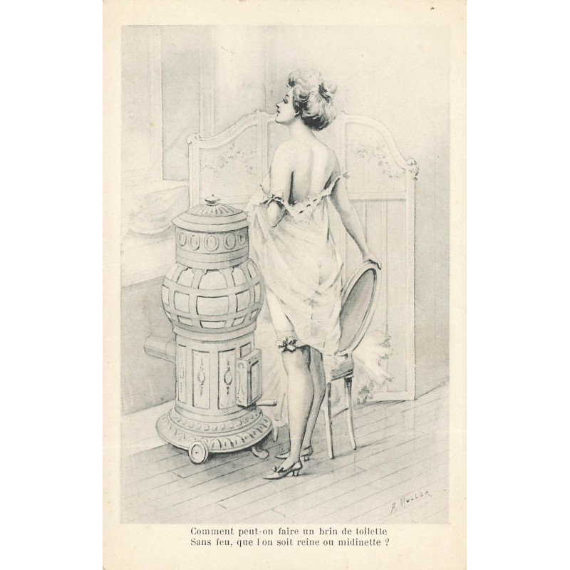 n°28766 - A. Muller - Comment peut-on faire un brin de toilette sans feu - Femme en deshabillé