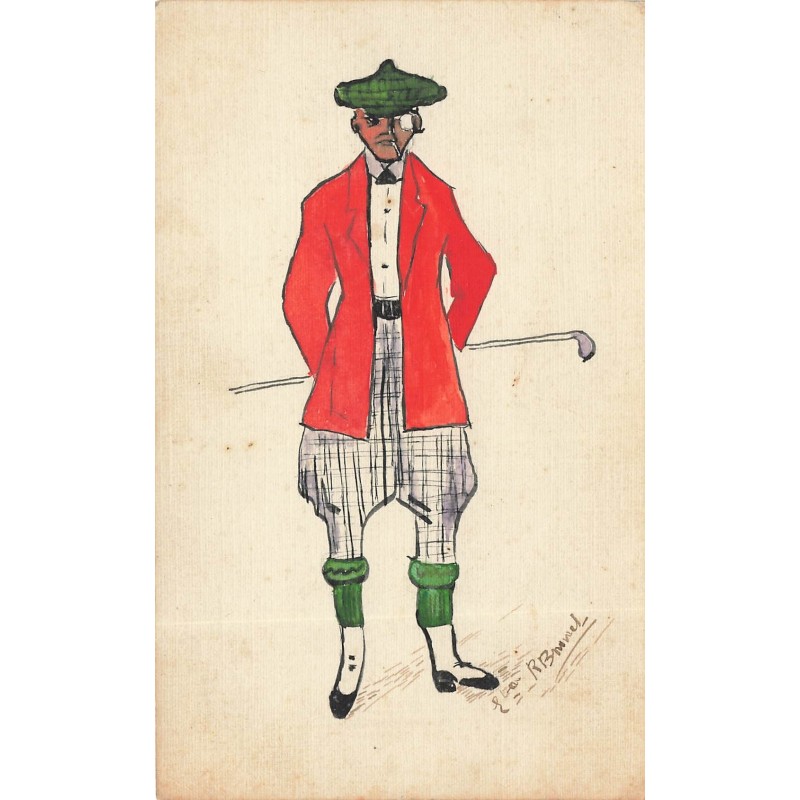 n°28770 - Carte Peinte à la Main - Golf - Homme en tenue de Golf