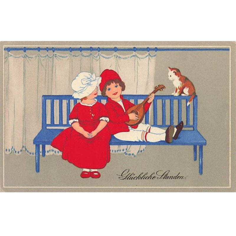 Fantaisie - Meissner - Enfant sur un banc - Mandoline - cat