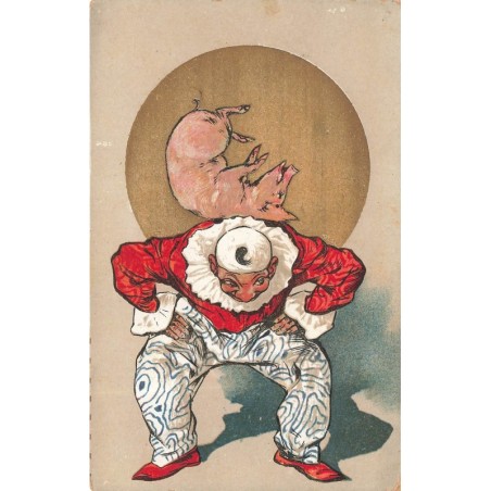 n°28779 - Fantaisie - Cochon sur le dos d'un clown