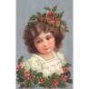 n°28788 - Fantaisie sur fondaluminium - Portrait d'une fillette avec du houx dans les cheveux