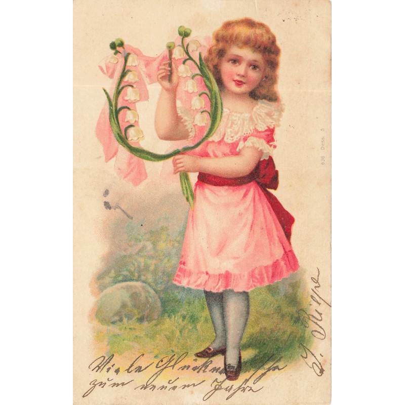 n°28790 - Fantaisie - Fillette jouant de la musique avec du muguet