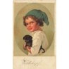 n°28792 - Flatscher - Jeune Garçon portant un chiot - Teckel