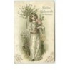 n°13499 - Carte Gaufrée - Herzlichen Glückwunsch zum Namenstage - Jeune fille portant un rosier