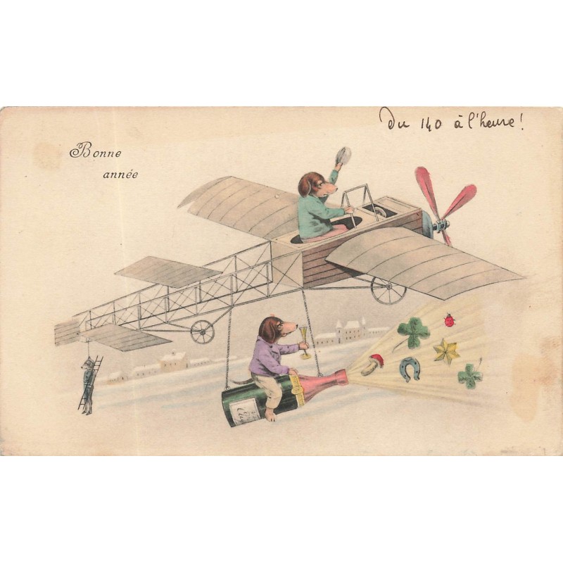 n°28793 - Chien - Bonne Année - Chiens pilotant un avion - teckel