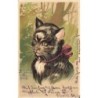 n°28797 - Carte Gaufrée - 5951 - Chat, portant un ruban couleur bordeau