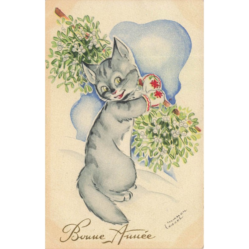 n°28800 - Manon Iessel - Chat portant du gui - Bonne Année
