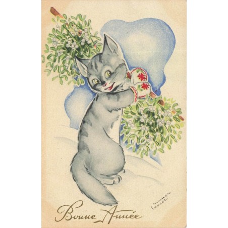 n°28800 - Manon Iessel - Chat portant du gui - Bonne Année
