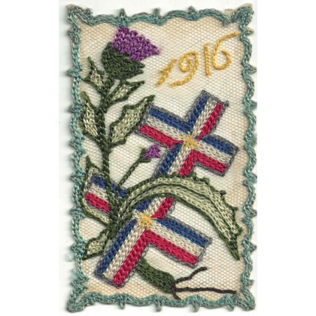 n°28802 - Carte Brodée - 1916 - Croix de Lorraine et Rose