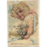n°28803 - Fantaisie - Fillette tenant des fleurs - Carte avec des Cheveux