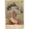 n°28804 - Fantaisie - Femme portant un chapeau - Carte avec des Cheveux